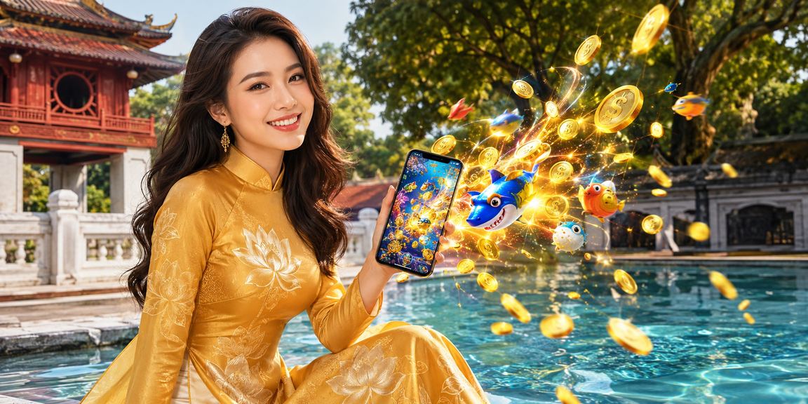 Người dùng Hà Nội trong trang phục áo dài xem kết quả xổ số trên ứng dụng điện thoại